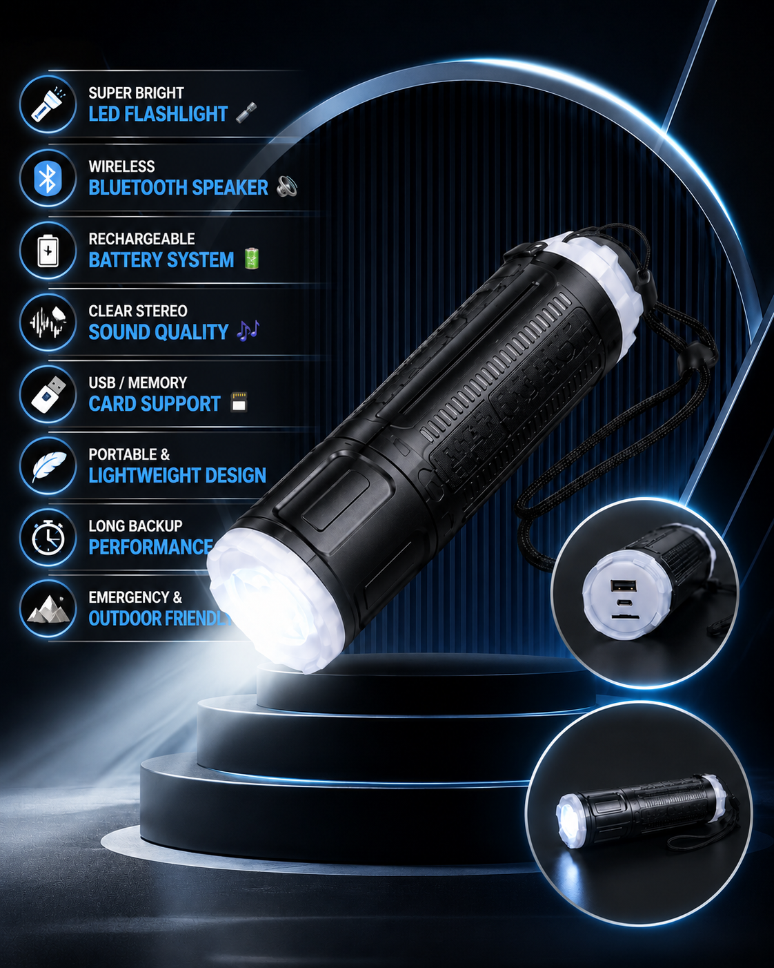 SY-322 Wireless Stereo Speaker & LED Zoom Flashlight ??