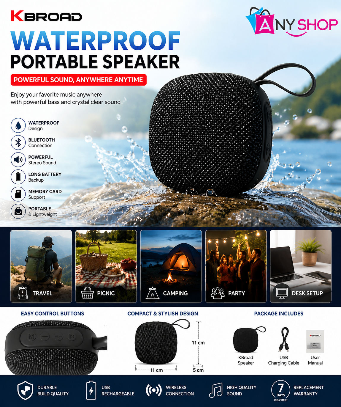 KBroad Waterproof Portable Speaker